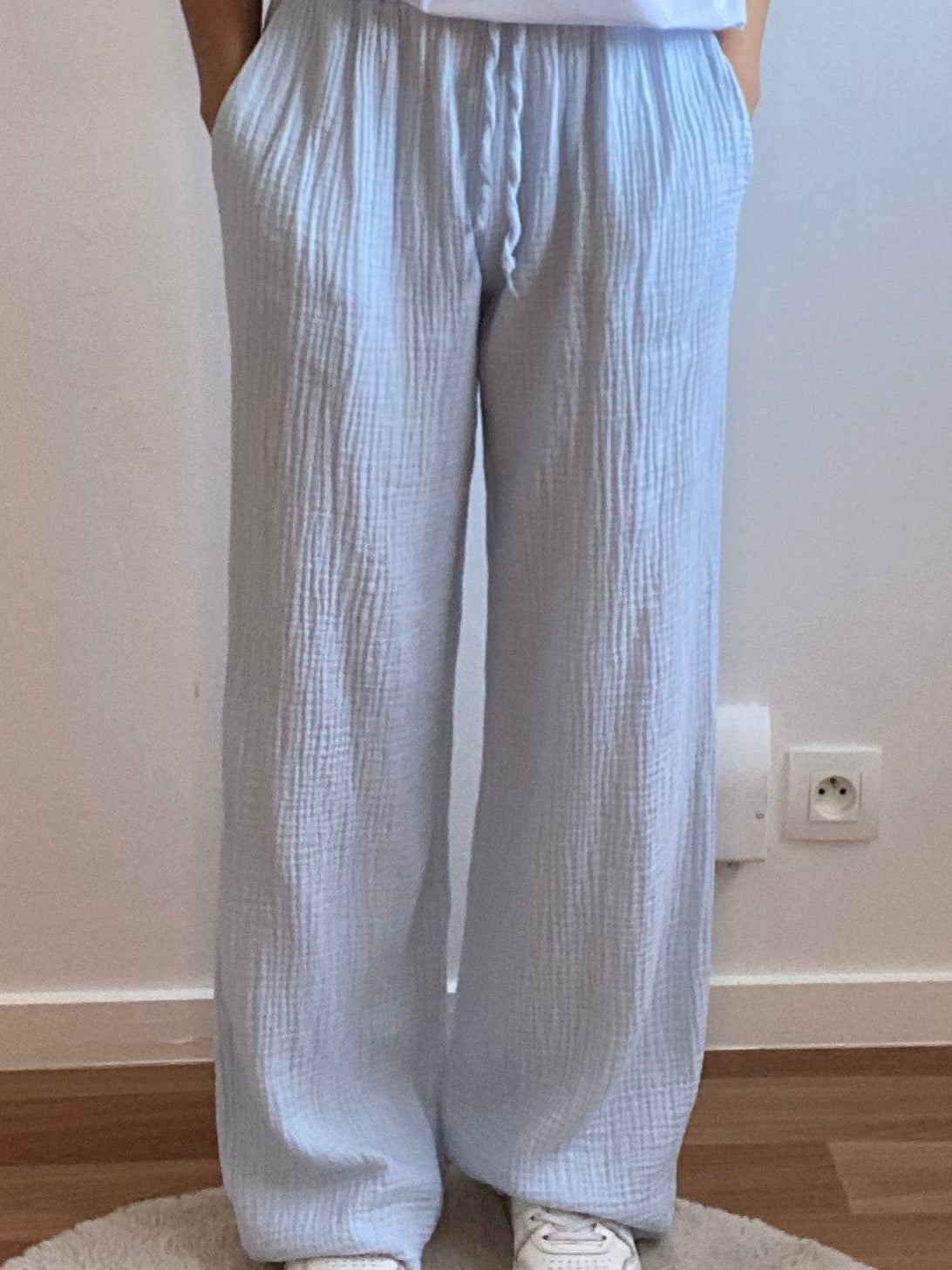 BLEU CIEL - PANTALON GAZ DE COTON