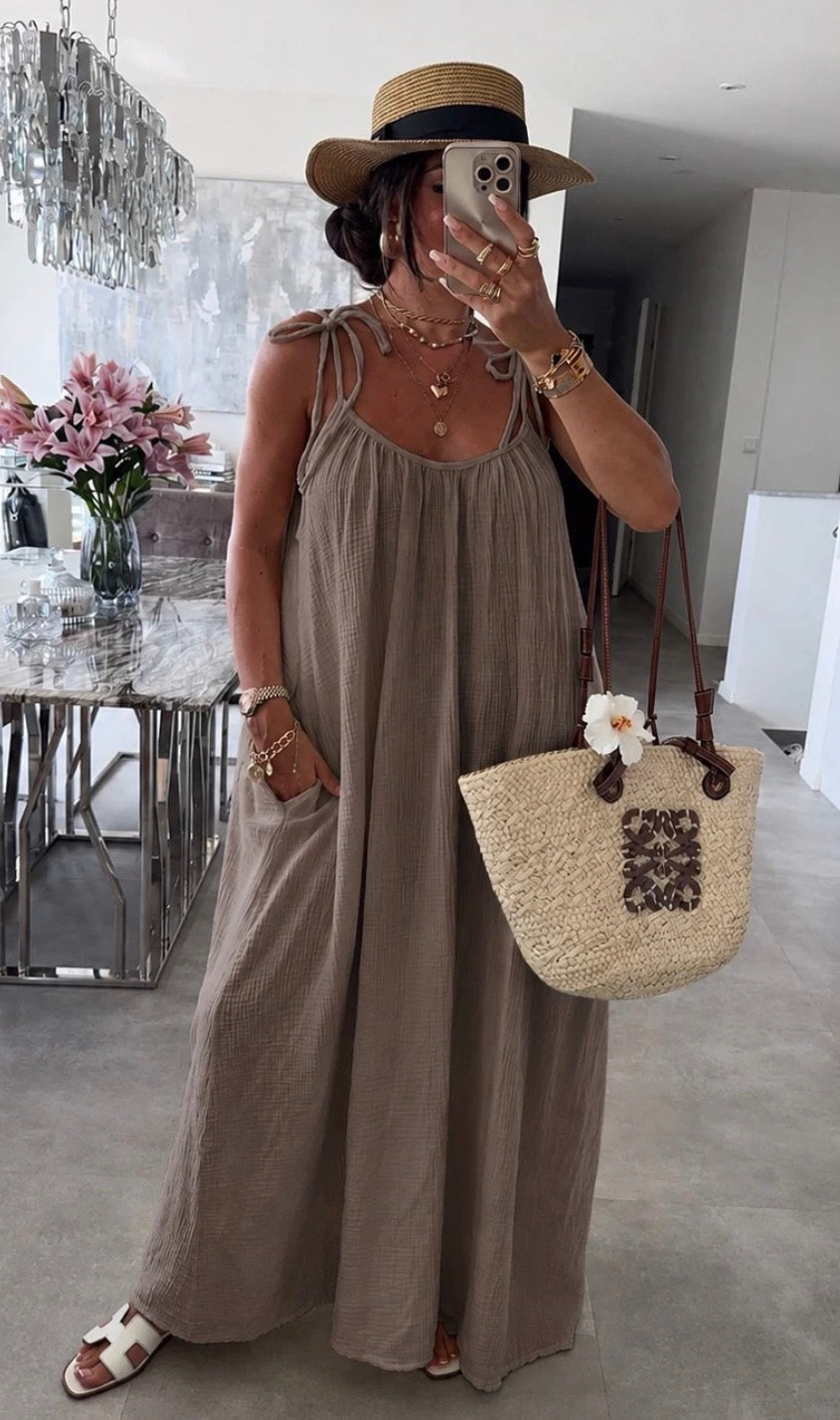 MARRON - ROBE EN GAZ DE COTON