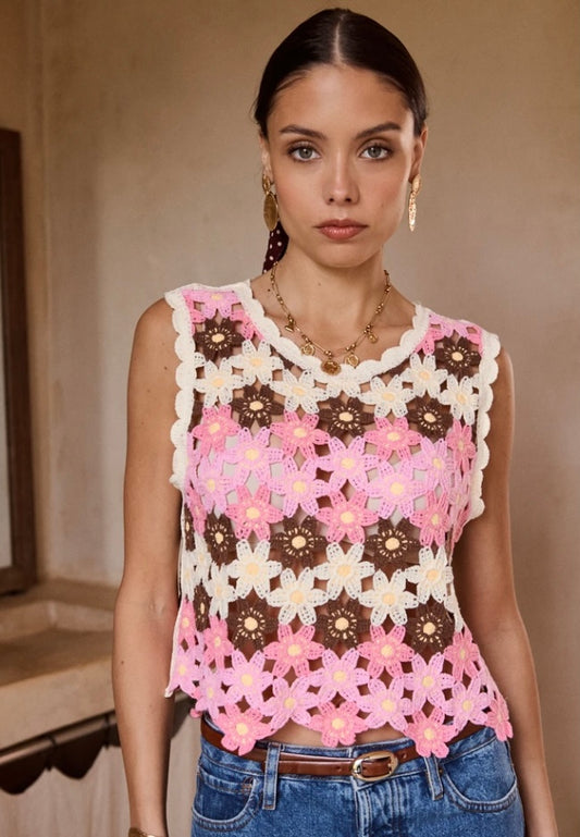 ROSE - TOP CROCHET FLEURI