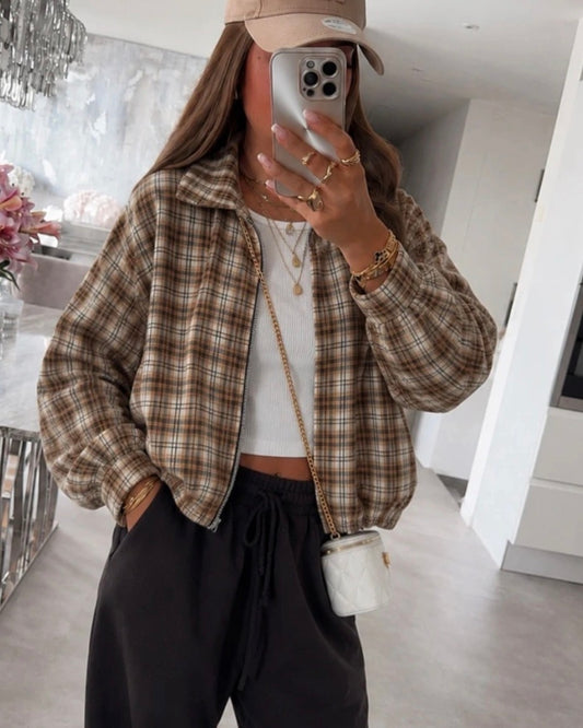 BEIGE - VESTE A CARREAUX