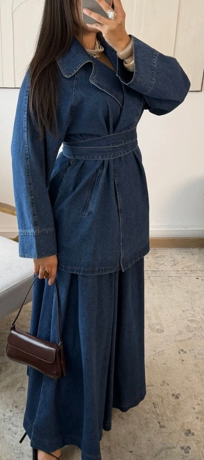BLEU - ENSEMBLE VESTE/JUPE JEAN