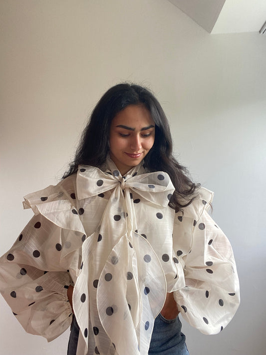BEIGE - BLOUSE A POIS
