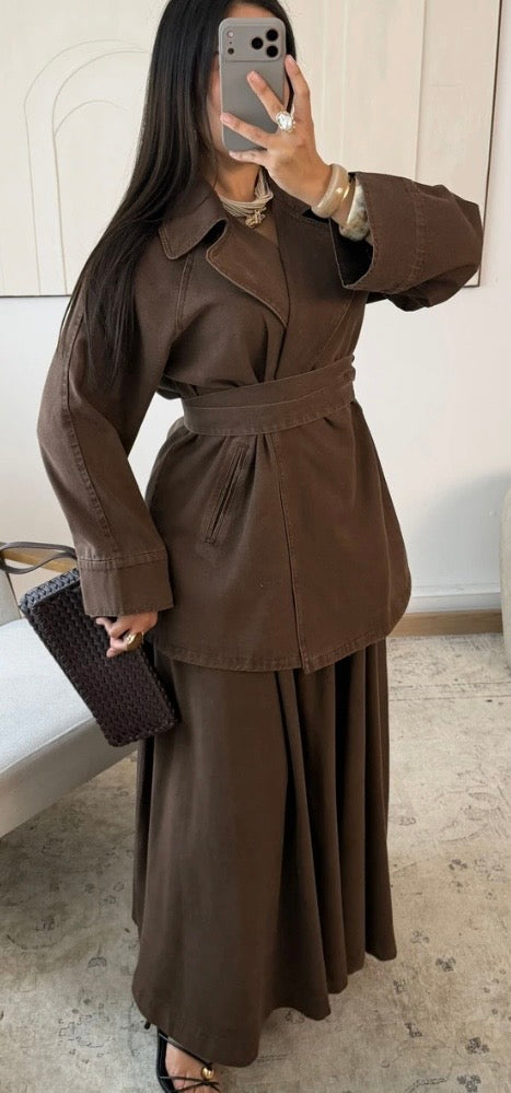 MARRON - ENSEMBLE VESTE/JUPE JEAN