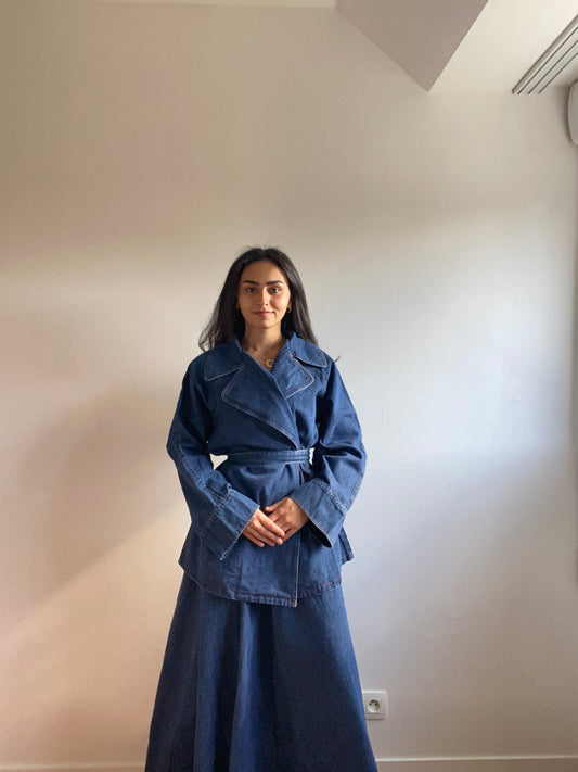 BLEU - ENSEMBLE VESTE/JUPE JEAN