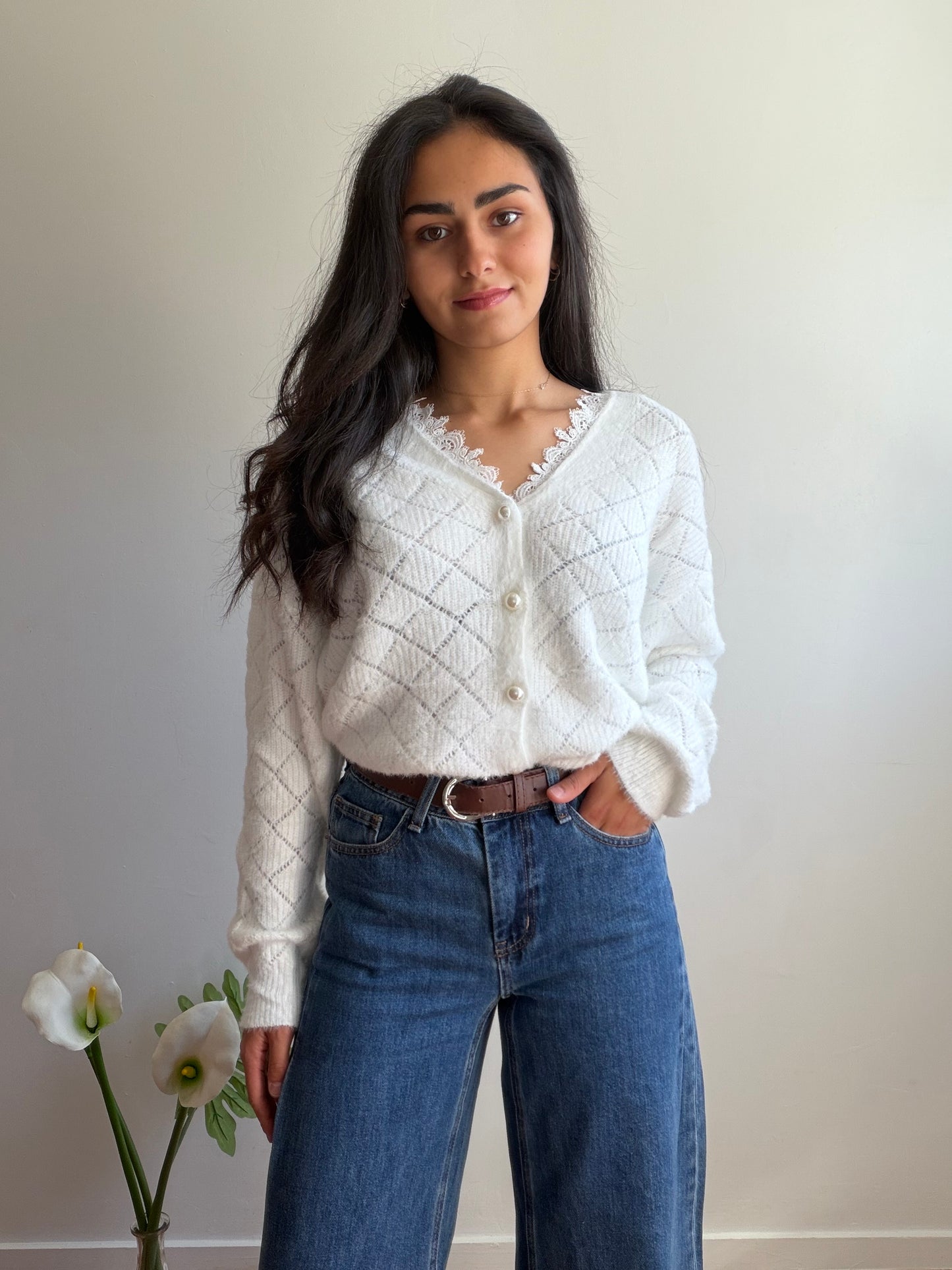 BLANC - GILET EN MAILLE