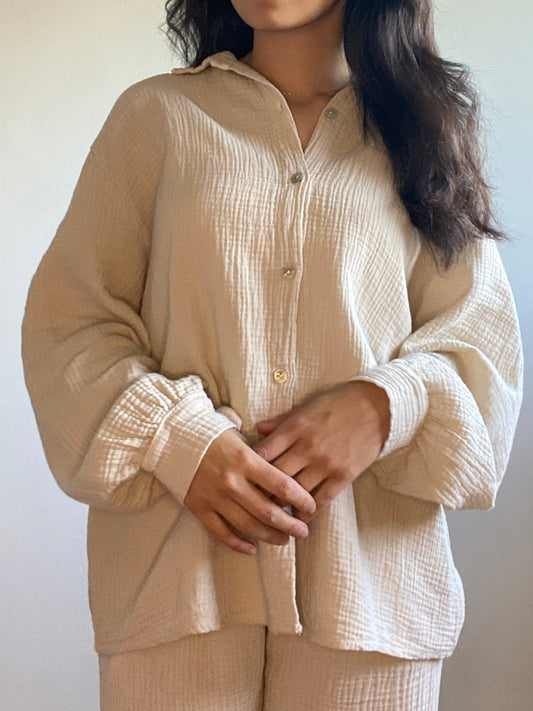 BEIGE - CHEMISE, GAZ DE COTON