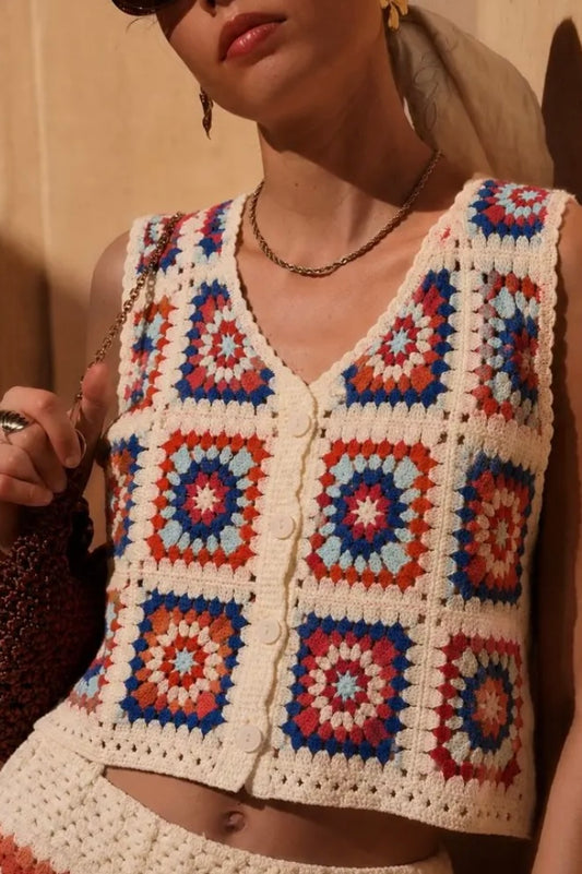 BLEU - GILET CROCHET