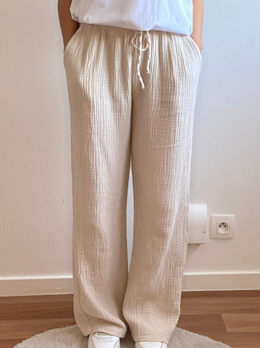 BEIGE, PANTALON GAZ DE COTON