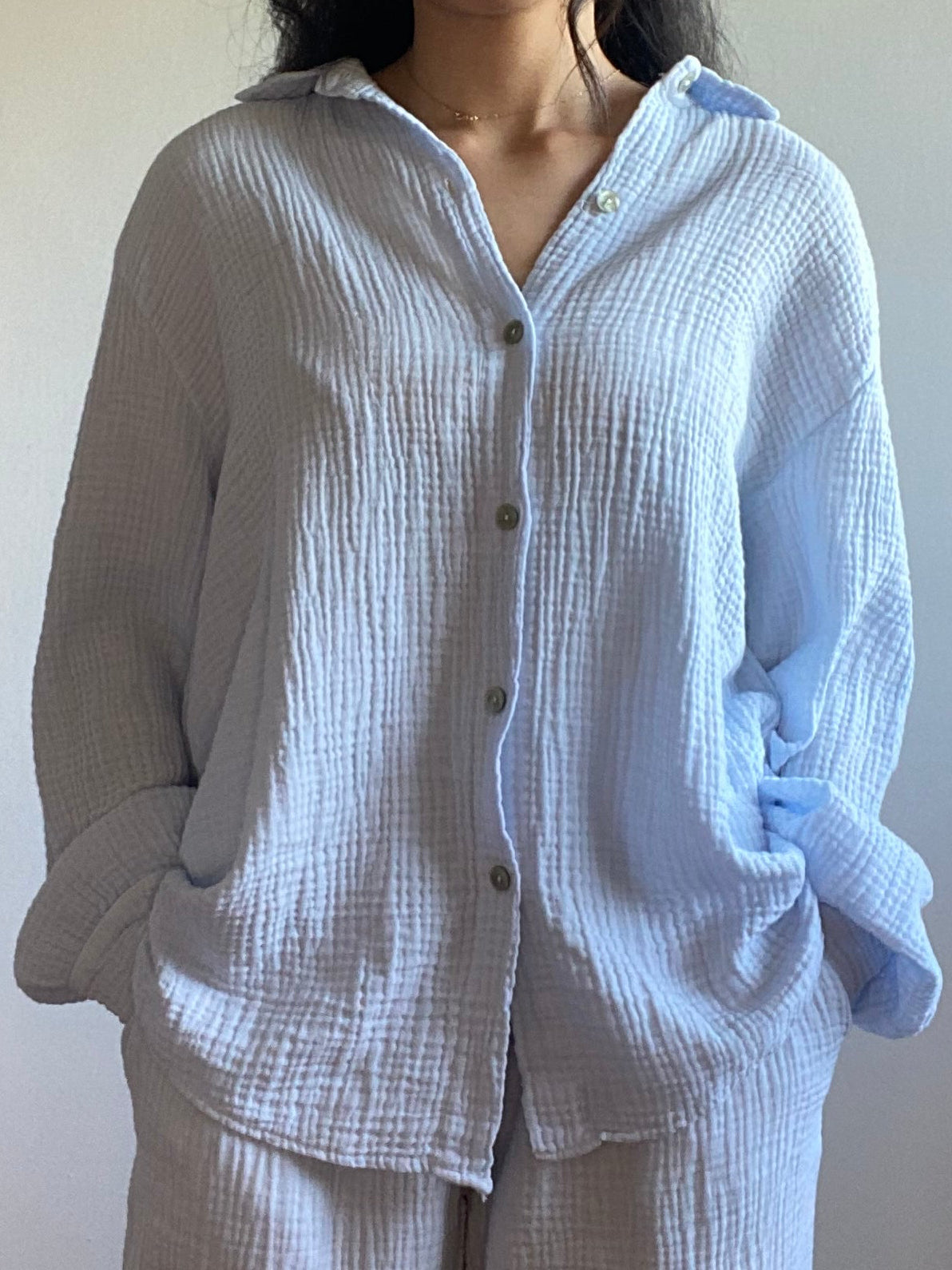 BLEU CIEL - CHEMISE, GAZ DE COTON