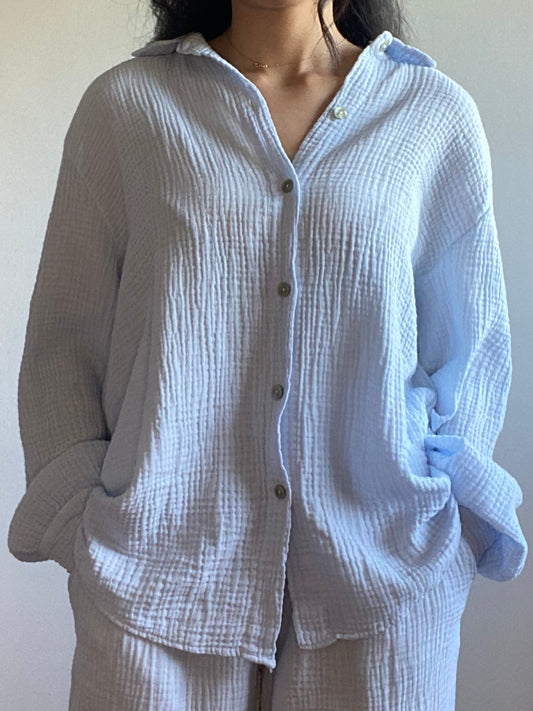 BLEU CIEL - CHEMISE, GAZ DE COTON