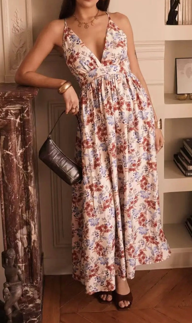BEIGE - ROBE LONGUE FLEURIE