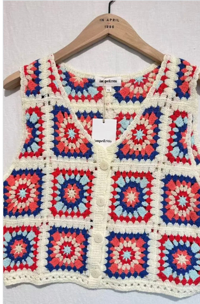 BLEU - GILET CROCHET