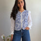 BLEU- GILET MATELASSÉ FLORAL