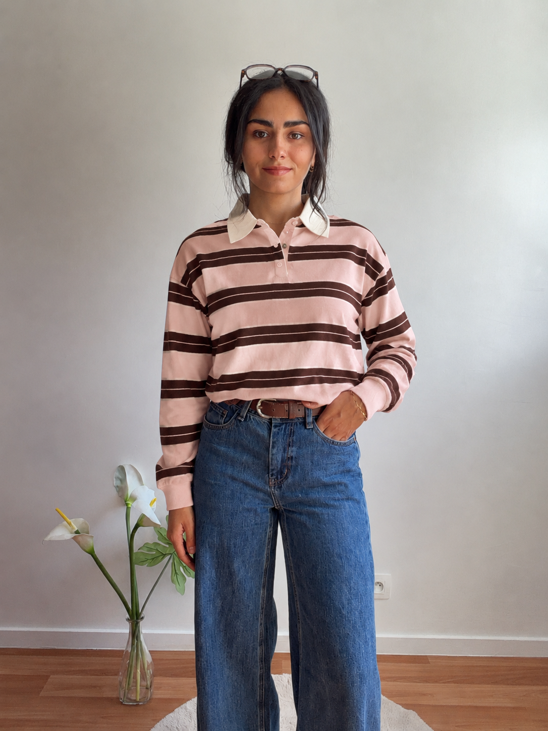 ROSE/MARRON - POLO RAYÉ