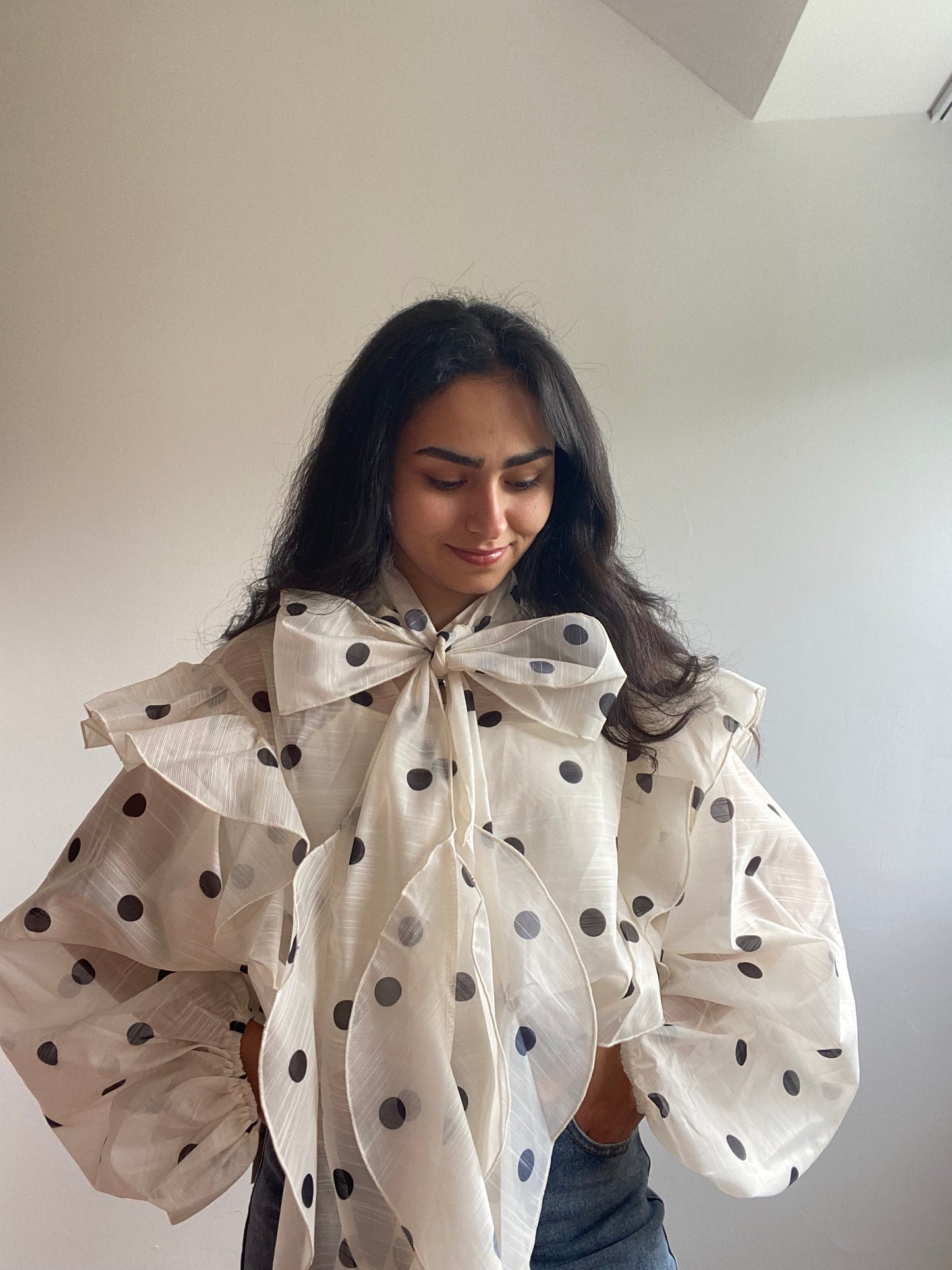 BEIGE - BLOUSE A POIS