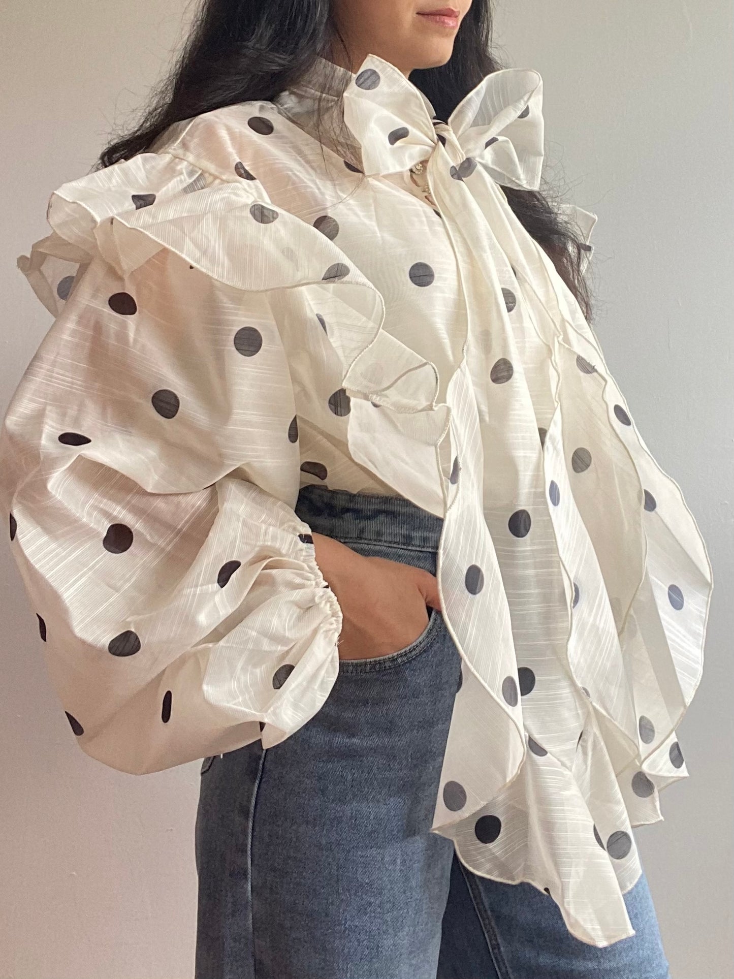 BEIGE - BLOUSE A POIS