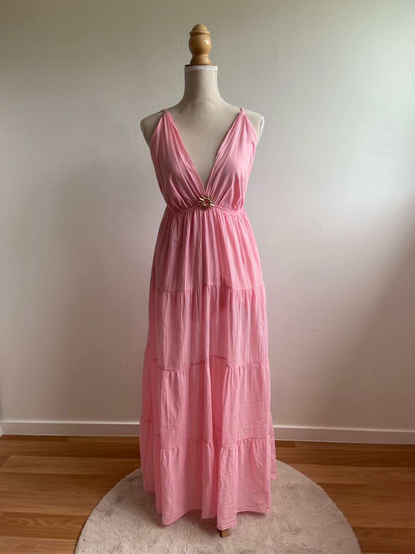 ROSE - ROBE LONGUE A BRETELLES