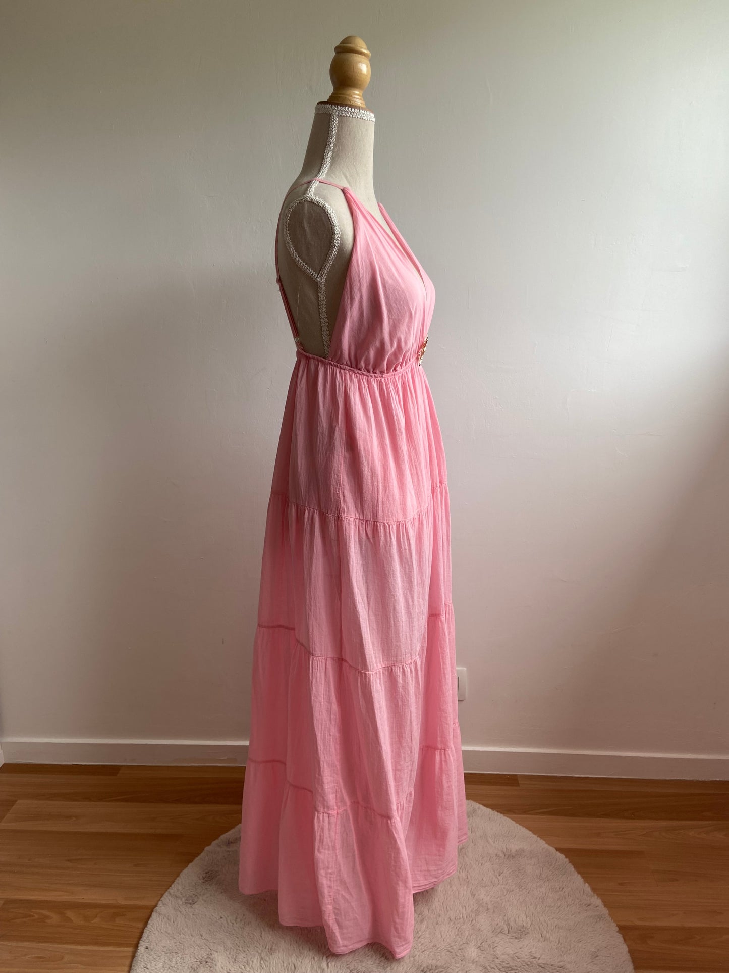 ROSE - ROBE LONGUE A BRETELLES