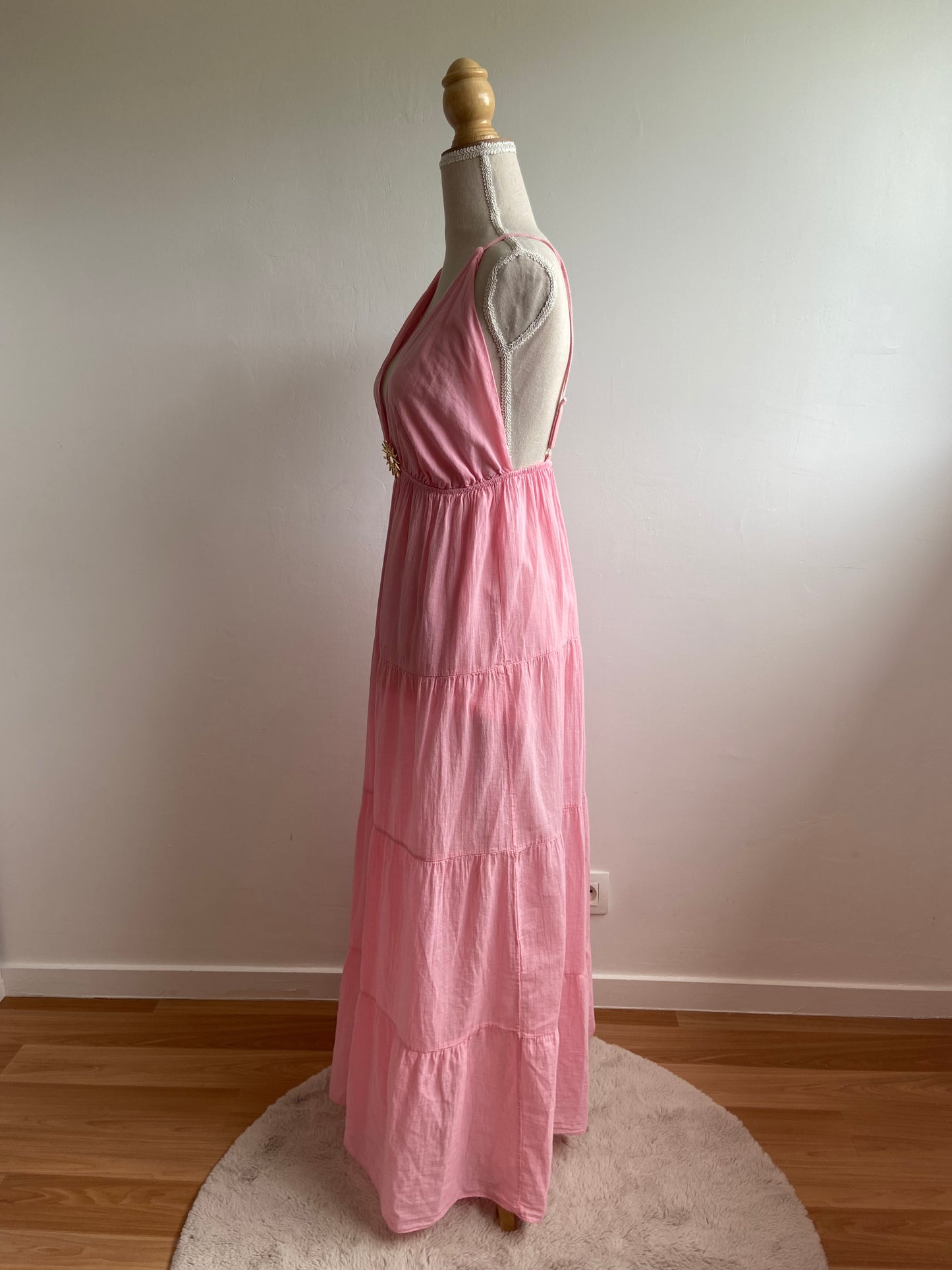 ROSE - ROBE LONGUE A BRETELLES