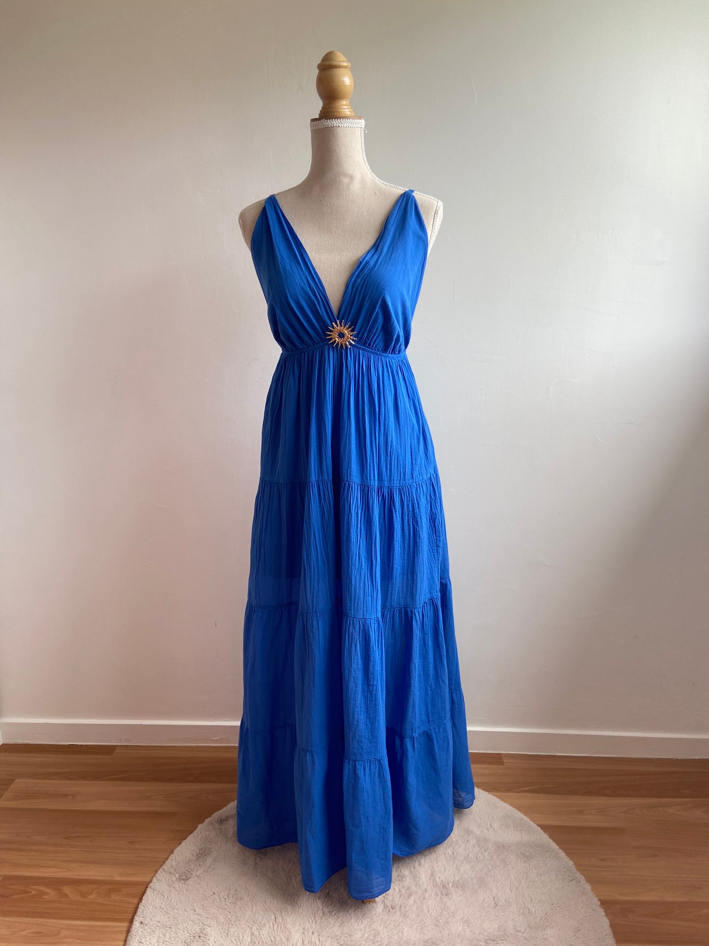 BLEU- ROBE LONGUE A BRETELLES